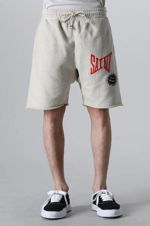 SAINT Mxxxxxx 'SAINT' SWEAT SHORTS/GRY/BLK embroidered SAINT LOGO basic shorts, distressed gray/washed black S-XL, four needles and six threads throughout, produced by a major domestic factory, imported Tajima machine embroidery, washed and distressed, original version